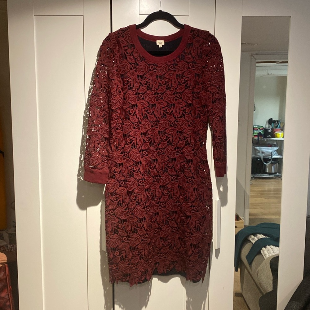 Burgundy dress with black underlay